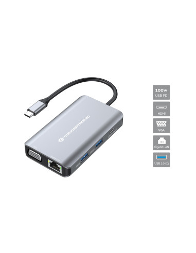 Conceptronic DONN21G replicatore di porte e docking station per laptop Cablato USB 3.2 Gen 1 (3.1 Gen 1) Type-C Grigio