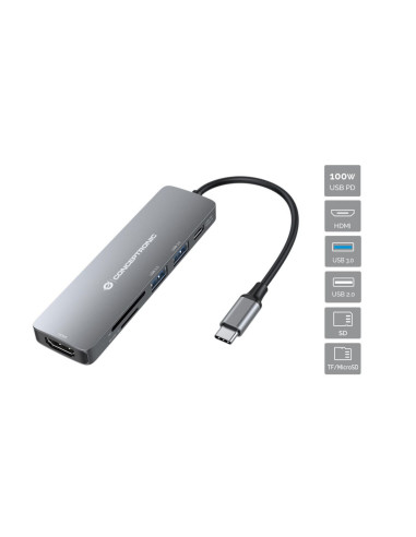 Conceptronic DONN11G replicatore di porte e docking station per laptop Cablato USB 3.2 Gen 1 (3.1 Gen 1) Type-C Grigio