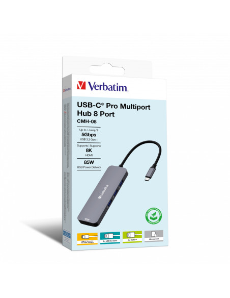 Verbatim CMH-08 USB tipo-C 5000 Mbit/s Argento
