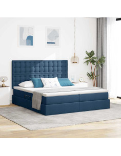 Letto con luci a strisce a LED Blu 180 x 200 cm Tessuto