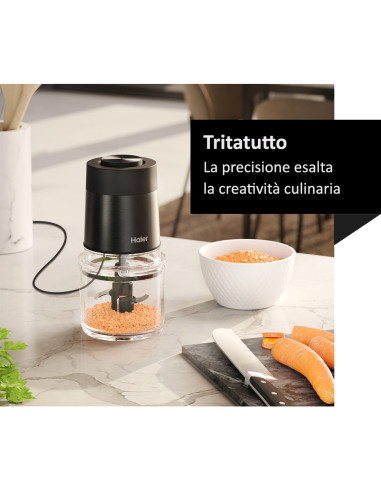 Haier Tritatutto I-Master Serie 5 Nero, 4 lame in acciaio inox, 2 livelli di velocità, Ciotola in vetro 0,5 L