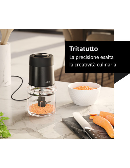 Haier Tritatutto I-Master Serie 5 Nero, 4 lame in acciaio inox, 2 livelli di velocità, Ciotola in vetro 0,5 L