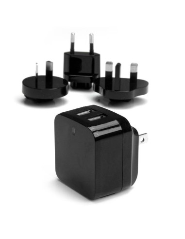 StarTech.com Caricabatterie da Muro a doppia porta x2 USB ad alta potenza ( 17W / 3.4 Amp ) con prese da viaggio (Internazionale