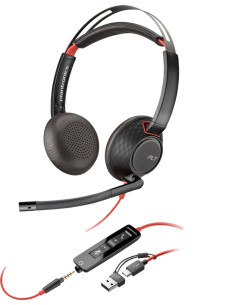 HP Poly Cuffie stereo Poly Blackwire 5220 con connettore USB-C + spina da 3,5 mm + adattatore USB-C/A