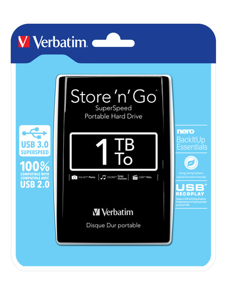 Verbatim Disco rigido portatile Store 'n' Go USB 3.0 da 1 TB Nero