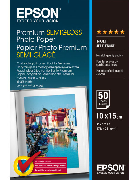 Epson Premium Semi-Gloss Photo Paper - 10x15cm - 50 Fogli