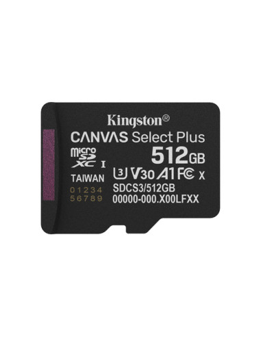 Kingston Technology 512GB micSDXC Canvas Select Plus Gen3 150R A1 (Adattatore SD non incluso)