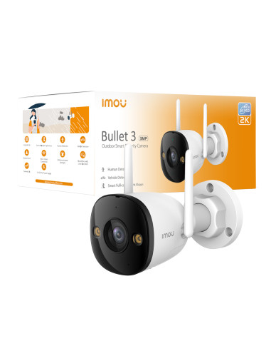 Imou Bullet 3 3MP/2K da esterno. Visione notturna Full Color, Rilevamento Umano con Faretto e Sirena, Audio Bidirezionale, ottic