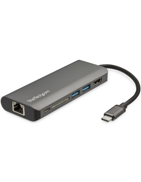 StarTech.com Adattatore multiporta USB-C - Dock da viaggio USB tipo C a HDMI 4K, 3x USB 3.0 hub, SD / SDHC, GbE, pass-through PD
