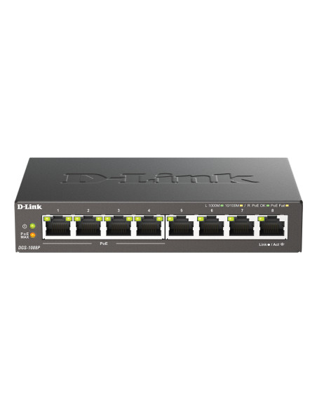 D-Link DGS-1008P/E switch di rete Non gestito L2 Gigabit Ethernet (10/100/1000) Supporto Power over Ethernet (PoE) Desktop Nero
