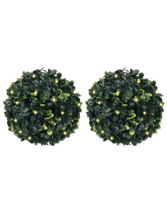 Sfere di Bosso Artificiale con Luci LED 2 pz Verdi 22 cm