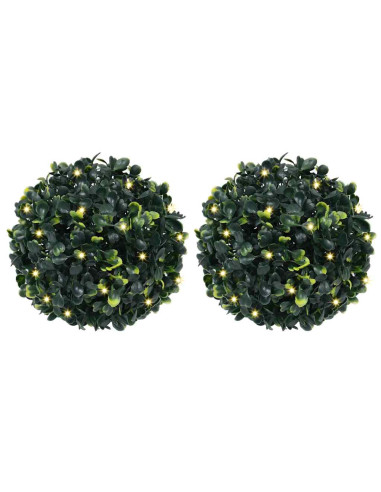Sfere di Bosso Artificiale con Luci LED 2 pz Verdi 22 cm
