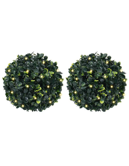 Sfere di Bosso Artificiale con Luci LED 2 pz Verdi 22 cm