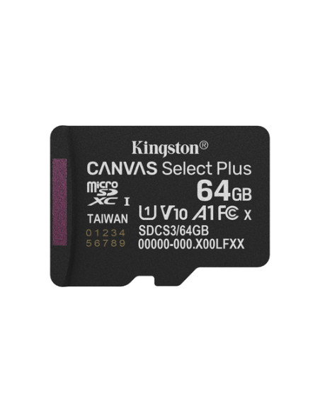 Kingston Technology 64GB micSDXC Canvas Select Plus Gen3 100R A1 (Adattatore SD non incluso)