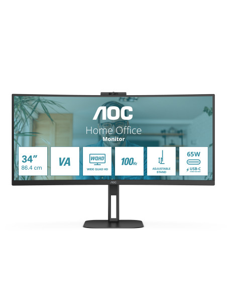 AOC V5 CU34V5CW Monitor PC 86,4 cm (34") 3440 x 1440 Pixel Wide Quad HD LED Nero