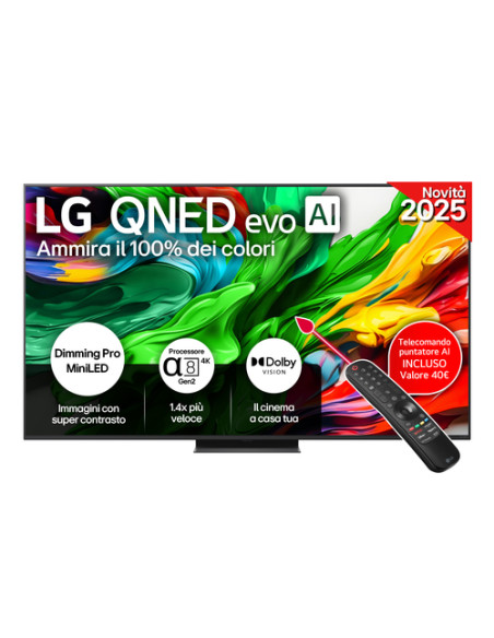 LG QNED evo AI 65'' Serie QNED86 65QNED86A6A, MiniLED 4K, Dimming Pro, Dolby Vision, SMART TV 2025