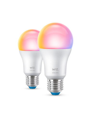 WiZ Lampadina Smart Dimmerabile Luce Bianca o Colorata Attacco E27 60W Goccia 2Pezzi