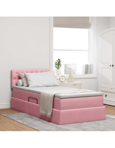 Letto con contenitore e LED con led Rosa 90 x 190 cm Velluto