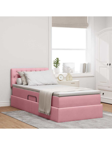 Letto con contenitore e LED con led Rosa 90 x 190 cm Velluto