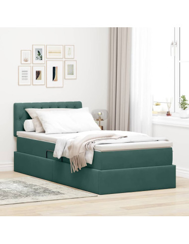 Letto con contenitore e LED Verde Scuro 100 x 200 cm Velluto