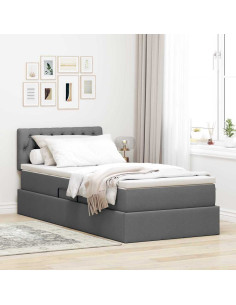 Letto con contenitore e LED Grigio scuro 100 x 200 cm Tessuto
