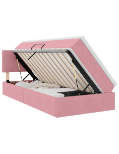 Letto con contenitore e LED con led Rosa 90 x 200 cm Velluto