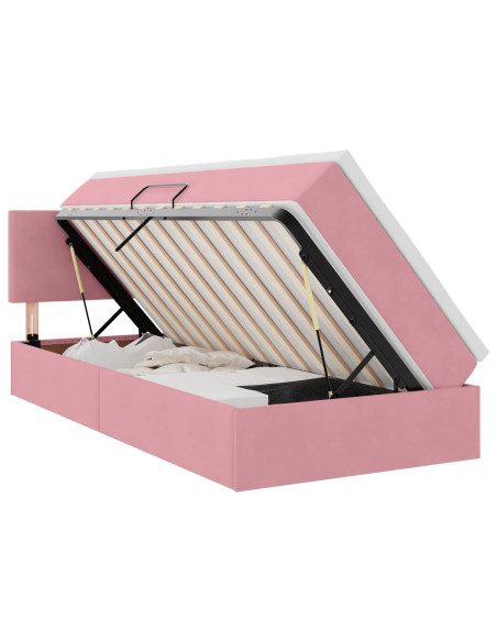 Letto con contenitore e LED con led Rosa 90 x 200 cm Velluto