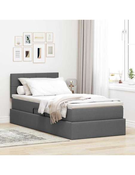 Letto con contenitore e LED Grigio scuro 90 x 190 cm Tessuto