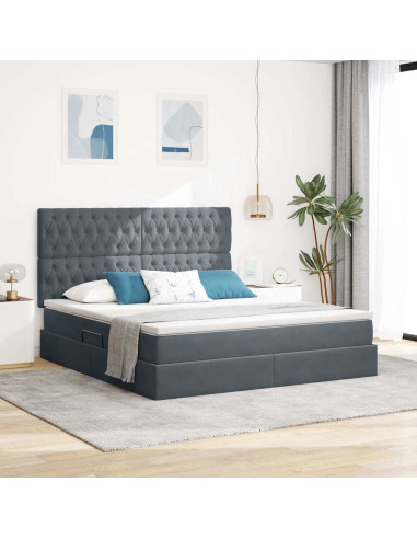 Letto con contenitore e LED Grigio scuro 160 x 200 cm Velluto