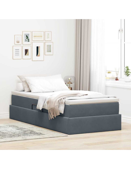 Letto con contenitore e materasso Grigio scuro 100 x 200 cm