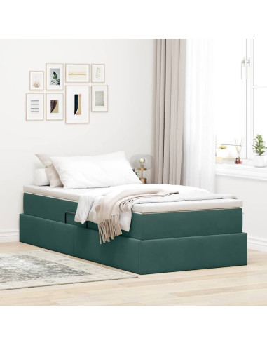 Letto con contenitore e materasso Verde Scuro 100 x 200 cm
