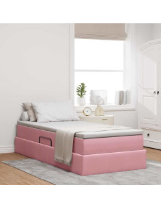 Letto con contenitore e materasso Rosa 100 x 200 cm Velluto