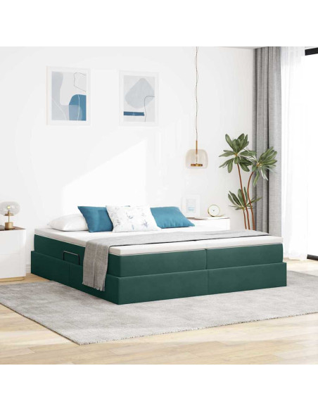 Letto con contenitore e materasso Verde Scuro 180 x 200 cm