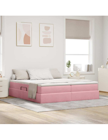 Letto con contenitore e materasso Rosa 180 x 200 cm Velluto