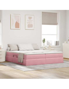 Letto con contenitore e materasso Rosa 200 x 200 cm Velluto