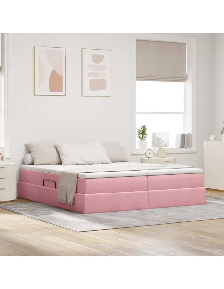 Letto con contenitore e materasso Rosa 200 x 200 cm Velluto