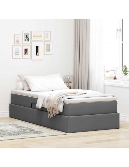 Letto con contenitore e materasso Grigio scuro 90 x 190 cm