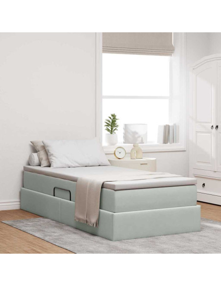 Letto con contenitore e materasso Grigio chiaro 90 x 190 cm