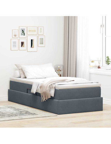 Letto con contenitore e materasso Grigio scuro 90 x 190 cm