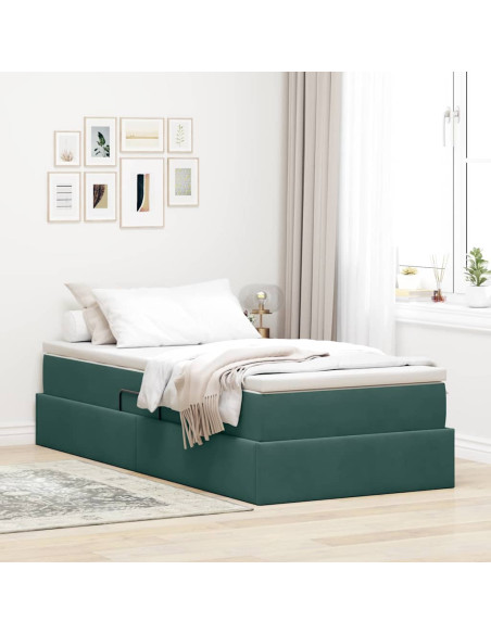 Letto con contenitore e materasso Verde Scuro 90 x 190 cm