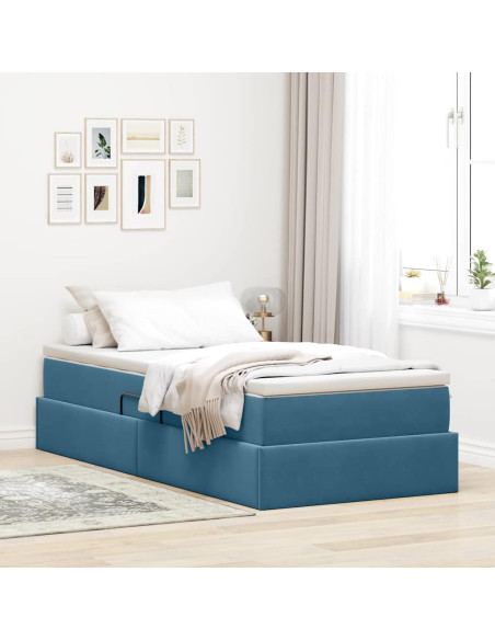 Letto con contenitore e materasso Blu Scuro 90 x 190 cm Velluto