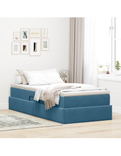 Letto con contenitore e materasso Blu Scuro 90 x 200 cm Velluto