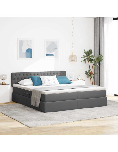 Letto con testiera Grigio scuro 200 x 200 cm Tessuto