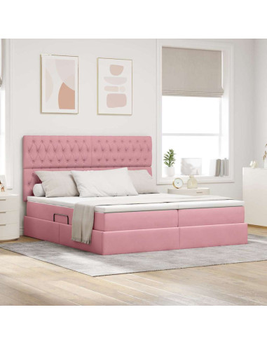 Letto con luci a strisce a LED Rosa 200 x 200 cm Velluto