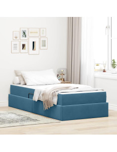 Letto con contenitore e materasso Blu Scuro 90 x 200 cm Velluto