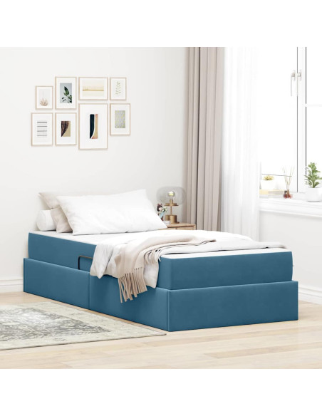 Letto con contenitore e materasso Blu Scuro 90 x 200 cm Velluto