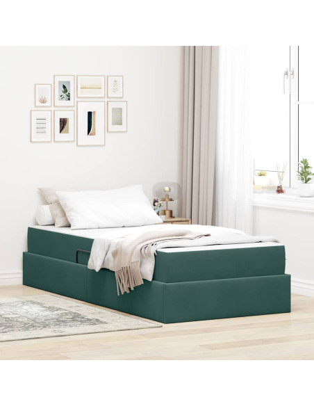 Letto con contenitore e materasso Verde Scuro 100 x 200 cm