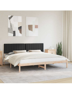 Letto con Testiera Rivestita Nero 200 x 200 cm Pino massello