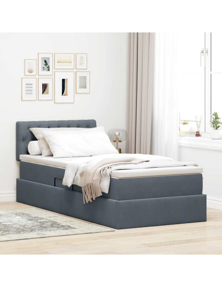 Letto con Contenitore Grigio scuro 90 x 190 cm Velluto