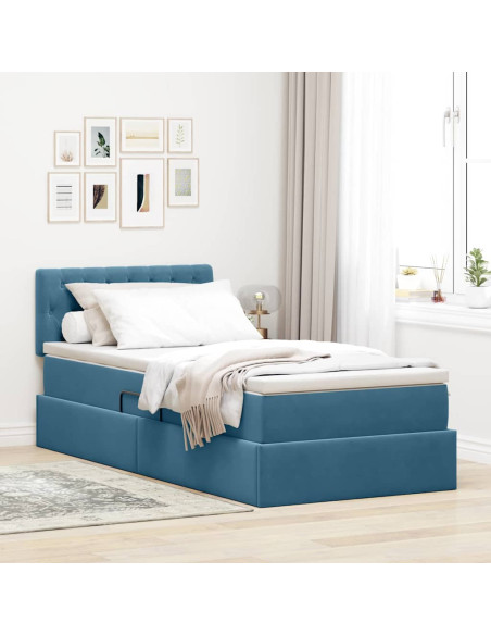 Letto con Contenitore Blu Scuro 90 x 190 cm Velluto